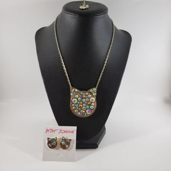 Rhinestone cat Betsey Johnson necklace NO EARRINGS - Picture 5 of 5